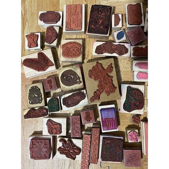 Collection of Random Rubber Stamps 50 pcs Used - Picture 10 of 11